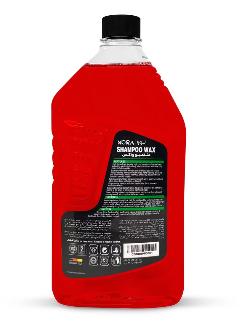 نورا شامبو وشمع السيارة NORA 1 لتر أحمر - رغوة تنظيف سميكة ممتازة للتنظيف العميق، تعزز حماية الشمع ولمعانه، تركيبة متوازنة الحموضة، آمنة على الجزء الخارجي للسيارة والإطارات والبلاستيك وأجزاء الفينيل - متوافقة مع دلو وغسالة الملابس - Image 2