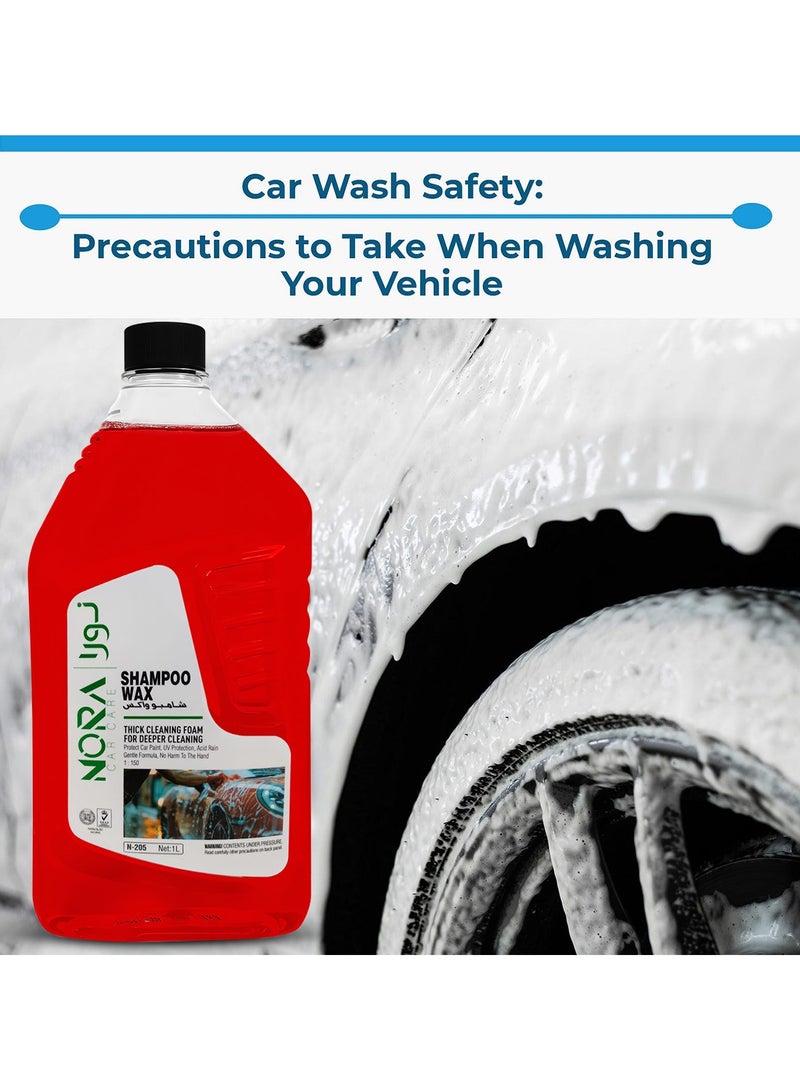 نورا شامبو وشمع السيارة NORA 1 لتر أحمر - رغوة تنظيف سميكة ممتازة للتنظيف العميق، تعزز حماية الشمع ولمعانه، تركيبة متوازنة الحموضة، آمنة على الجزء الخارجي للسيارة والإطارات والبلاستيك وأجزاء الفينيل - متوافقة مع دلو وغسالة الملابس - Image 5