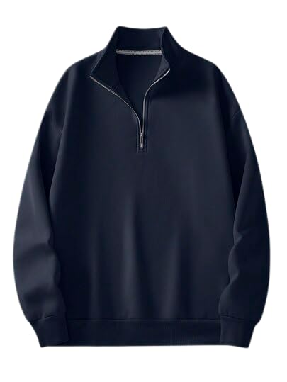 Trillion Men's Polyester Blend Modern Fit Half Zipper Solid Sweatshirt (Navy Blue, Medium) - Image 1