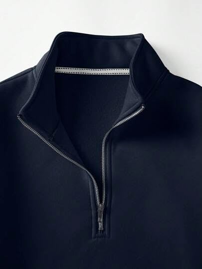 Trillion Men's Polyester Blend Modern Fit Half Zipper Solid Sweatshirt (Navy Blue, Medium) - Image 3