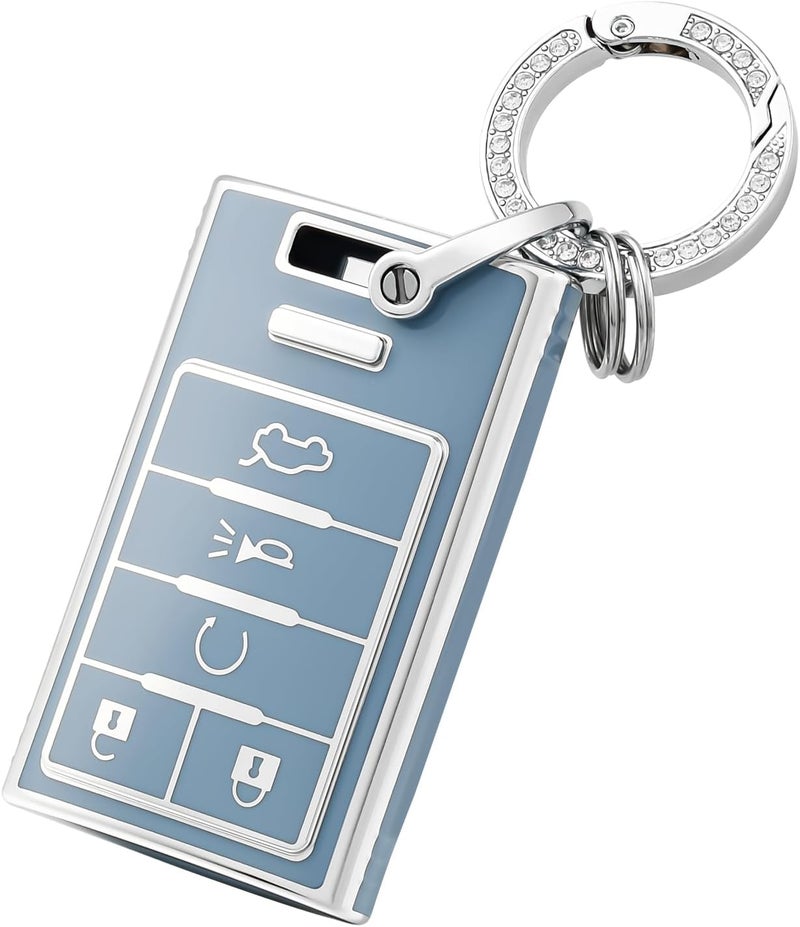 OFFCURVE Key Fob Cover with Keychain for Cadillac, TPU Car Key Case Protector for Cadillac SRX ATS ELR XTS 2010 2011 2012 2013 2014 2015 Keyless Entry Remote Control Start Car Key Accessories, Blue - Image 1