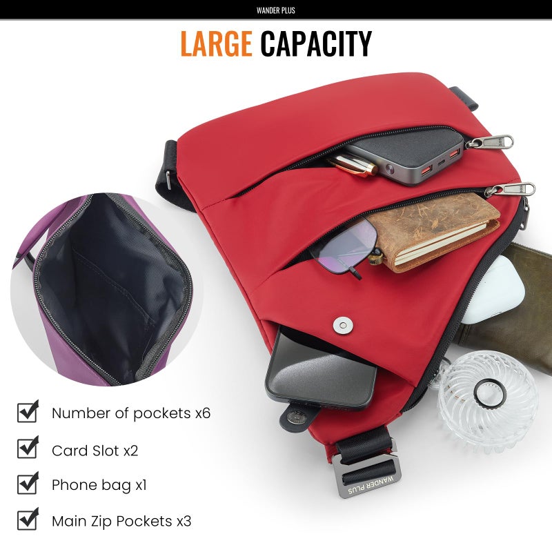 WANDER PLUSÂ® Left Shoulder Anti Theft Crossbody Travel Bag for Women Men, Multi-pocket Crossbody Bag, Slim Sling Bag with Adjustable Strap, Grey - Image 5