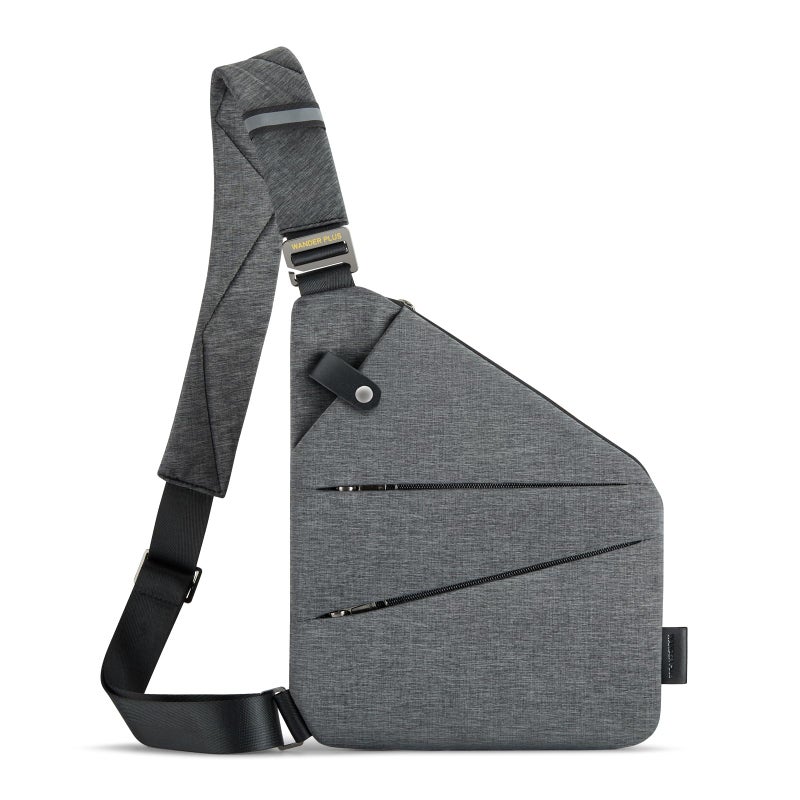 WANDER PLUSÂ® Left Shoulder Anti Theft Crossbody Travel Bag for Women Men, Multi-pocket Crossbody Bag, Slim Sling Bag with Adjustable Strap, Grey - Image 1