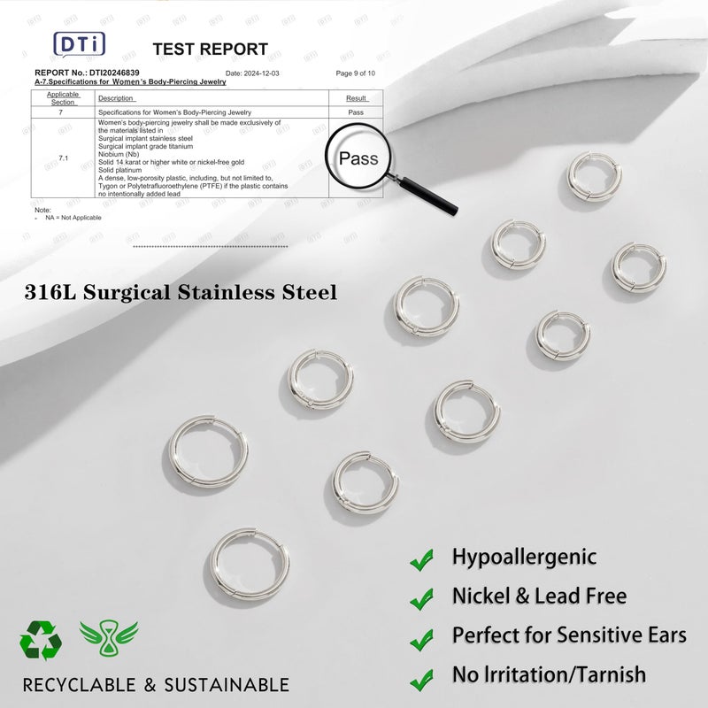 Gokeey 5 Pairs Small Silver Hoop Earrings Set, Cute Helix Huggie Earrings for Women Men, Hypoallergenic 316L Stainless Steel Tiny Cartilage Earrings Hoop Silver Hoop Earrings for Multiple Piercing Jewelry Gift 6mm 6mm 8mm 8mm 10mm - Image 2