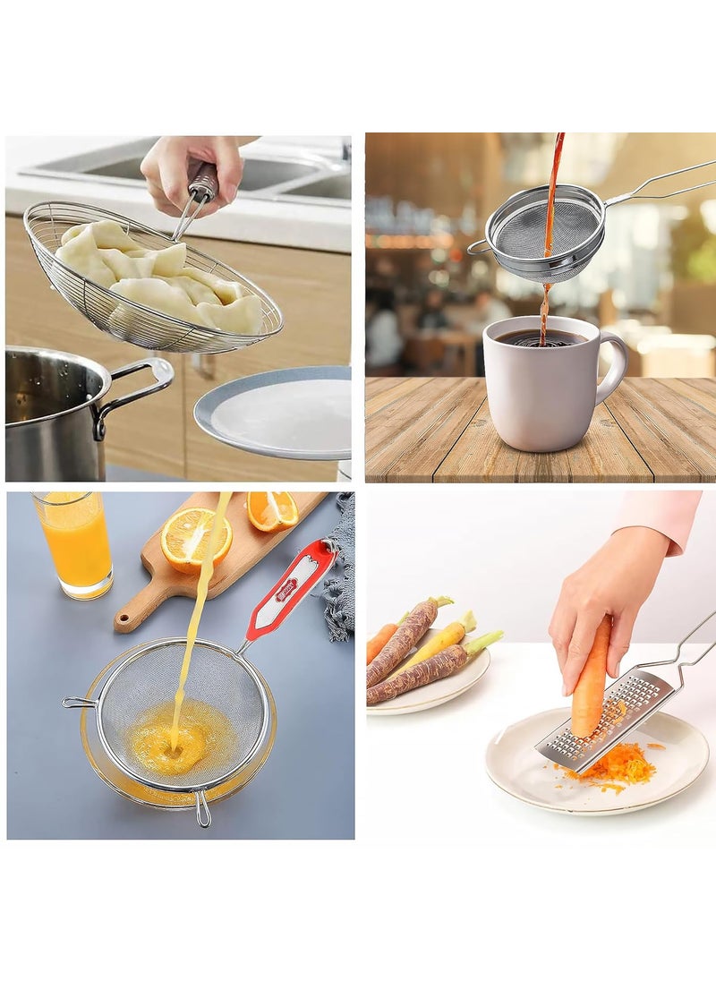 Kitchen Expert - Kitchen Expert Stainless Steel Combo of Soup Strainer, Puri Jhara, Tea Strainer & Ginger Grator | Strainers for Kitchen | Channi Set for Kitchen | (Set of 4 Pcs), 6 X 12 X 2 centimeters,Silver - Image 1