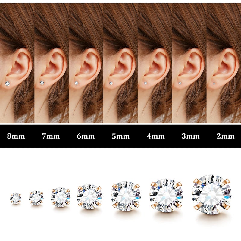 Fansilver 20G Hypoallergenic Flat Back Earrings for Women Men Silver 14K Gold Stainless Steel Stud Earrings Brithstone Cubic Zirconia Studs Surgical Steel Cartilage Earrings for Sensitive Ears - Image 2