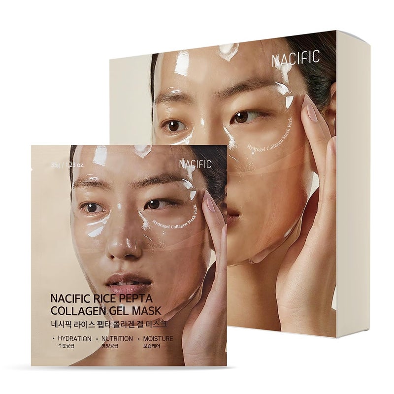 NACIFIC Rice Pepta Collagen Gel Facial Mask 4EA Rice Peptide Set Hydrogel Deep Korean Face Mask Hydrating Overnight Elasticity Firming Pore Minimizing for All skin types