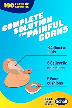 Scholl Complete Corn Removal Treatment Kit 1 Pack Medicated Action with Salicylic Acid Includes 6 Pads 6 Medicated Discs and 9 Cushions for Effective Corn Removal - Image 3