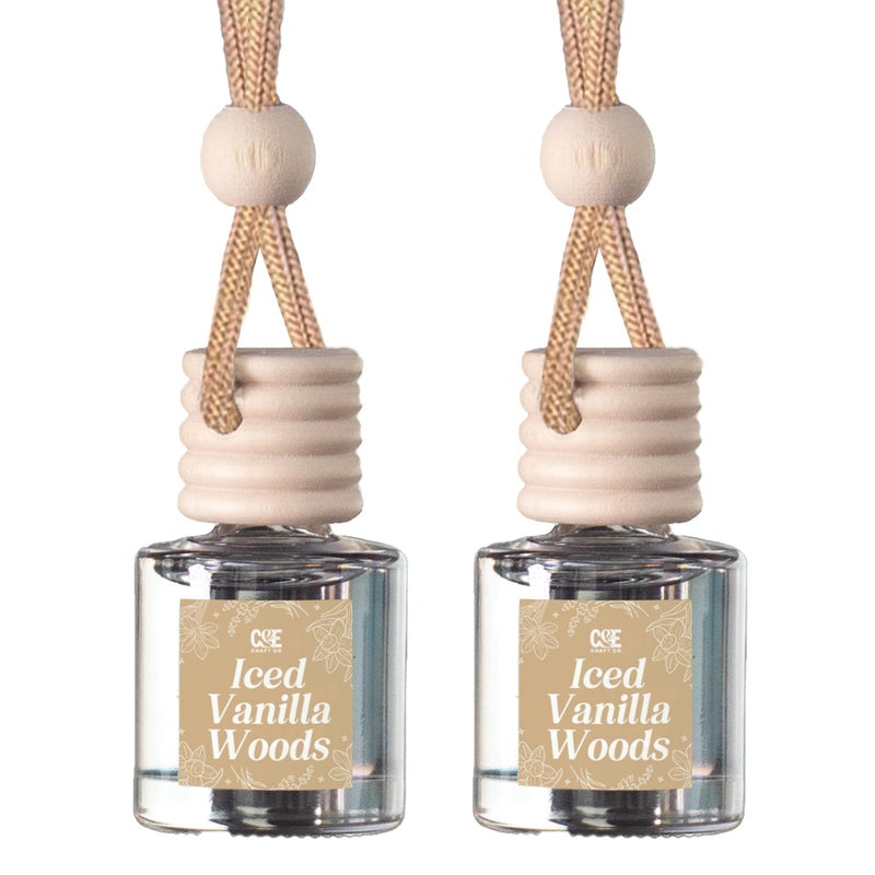 CE Craft Co Hanging Car Air Freshener Diffuser 2 Pack Long Lasting Fragrance Oil Car Freshener Glass Bottle Auto Air Freshener Made in USA Iced Vanilla Woods - Image 3