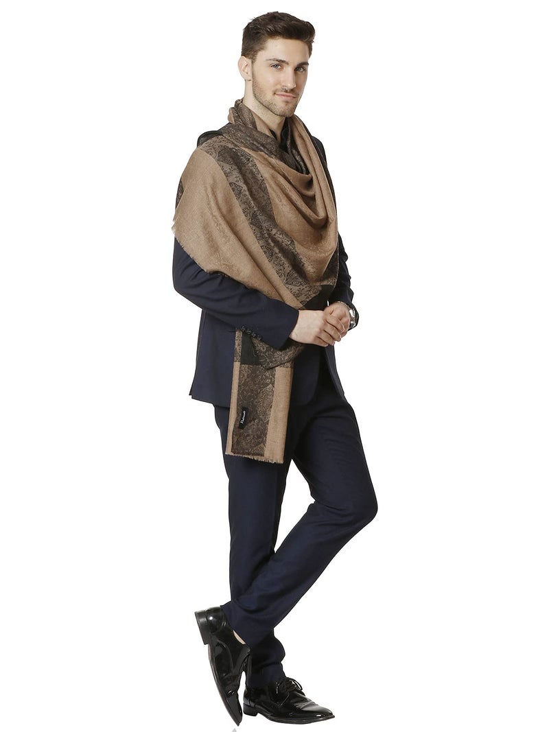 Pashtush Woven Mens Stole, Self Weave Design, Mens Muffler, Warm Cashmere Feel (Dapper Taupe) - Image 3