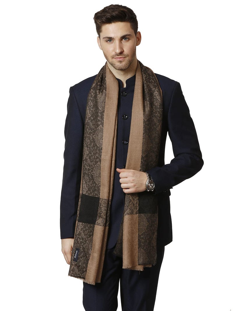 Pashtush Woven Mens Stole, Self Weave Design, Mens Muffler, Warm Cashmere Feel (Dapper Taupe) - Image 1