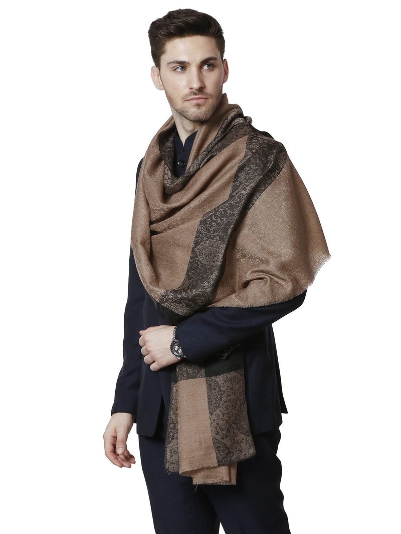 Pashtush Woven Mens Stole, Self Weave Design, Mens Muffler, Warm Cashmere Feel (Dapper Taupe) - Image 5