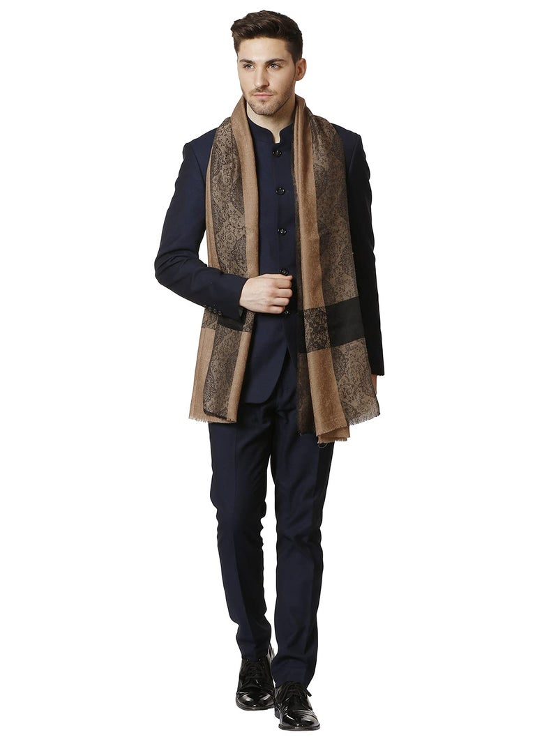Pashtush Woven Mens Stole, Self Weave Design, Mens Muffler, Warm Cashmere Feel (Dapper Taupe) - Image 4