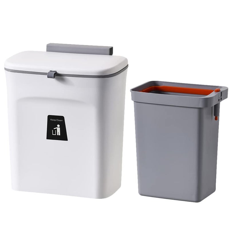 NEEMAY Kitchen Hanging Trash Can 9L with Built-In Trash Bin and Lid - Space-Saving Garbage Can for Home and Office - Image 1