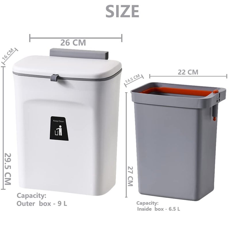 NEEMAY Kitchen Hanging Trash Can 9L with Built-In Trash Bin and Lid - Space-Saving Garbage Can for Home and Office - Image 5