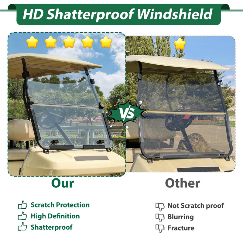 10L0L Golf Cart Windshields for Club Car DS (2000-up) HD Shatterproof Foldable Windproof Windshield UV Protection Golf Cart Front Windshield - Image 5