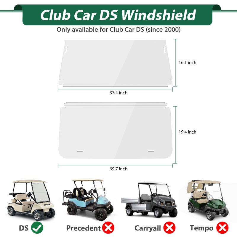 10L0L Golf Cart Windshields for Club Car DS (2000-up) HD Shatterproof Foldable Windproof Windshield UV Protection Golf Cart Front Windshield - Image 2