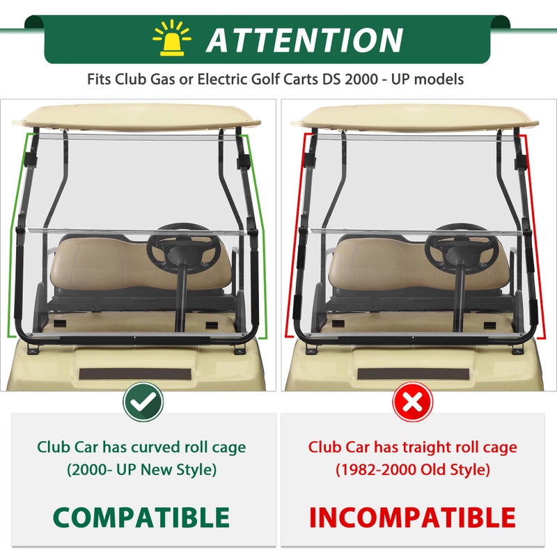 10L0L Golf Cart Windshields for Club Car DS (2000-up) HD Shatterproof Foldable Windproof Windshield UV Protection Golf Cart Front Windshield - Image 3