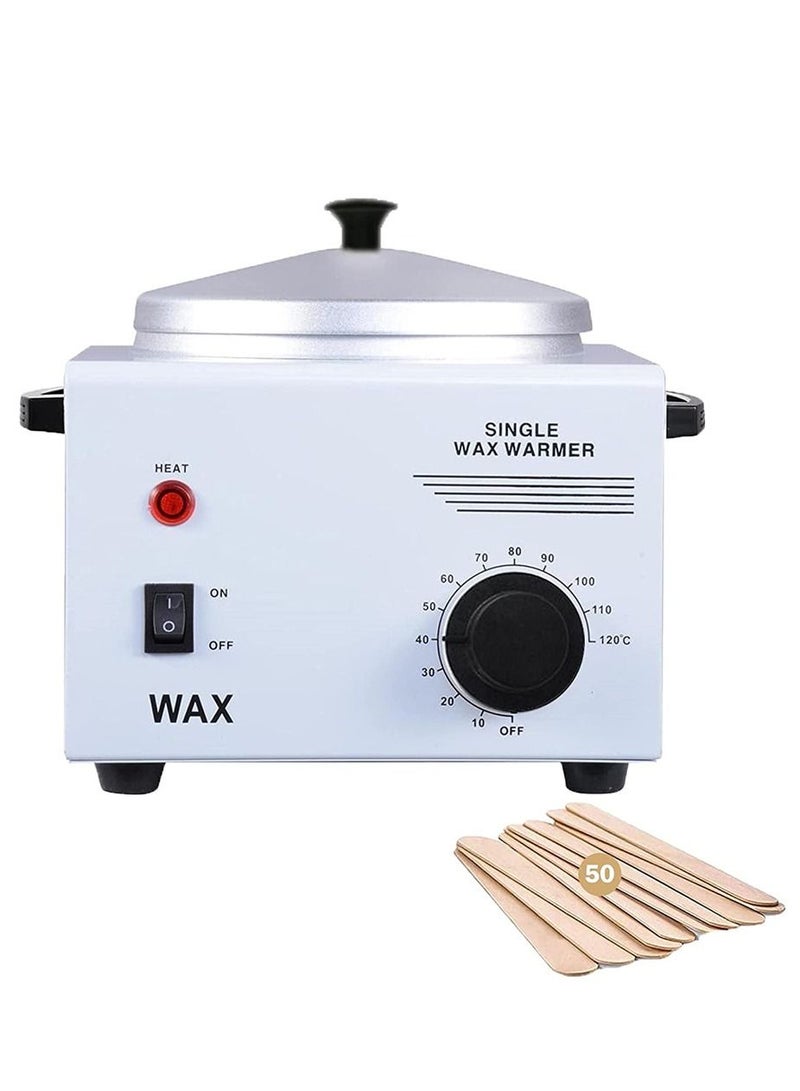 Single Wax Warmer Electric Wax Heater Machine for Hair Removal Wax Pot Paraffin Facial Skin Body SPA Salon Equipment with Adjustable Temperature Set Plus 50 PCS Wax Sticks
