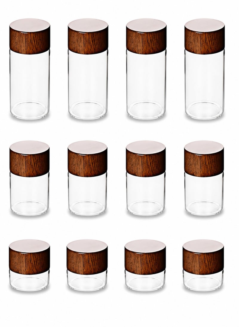 GOOGO 12-Piece Mini Glass Sealed Container Set, Sizes 10ml, 20ml, 30ml, Mini Jar, Small Jar, Suitable for Food-Grade Coffee Powder, Gold Beans, Portable Tea Storage Bottles, Small Empty Bottles - Image 1