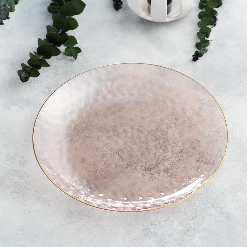 PLASTICPRO 30 Pack Hammered Plastic Plates Heavyweight Disposable Plastic Plates Elegant Rose Hammered with Gold Rim Platsic Party Dishes (Rose With Gold Rim, 10'' INCH PLATES) - Image 2