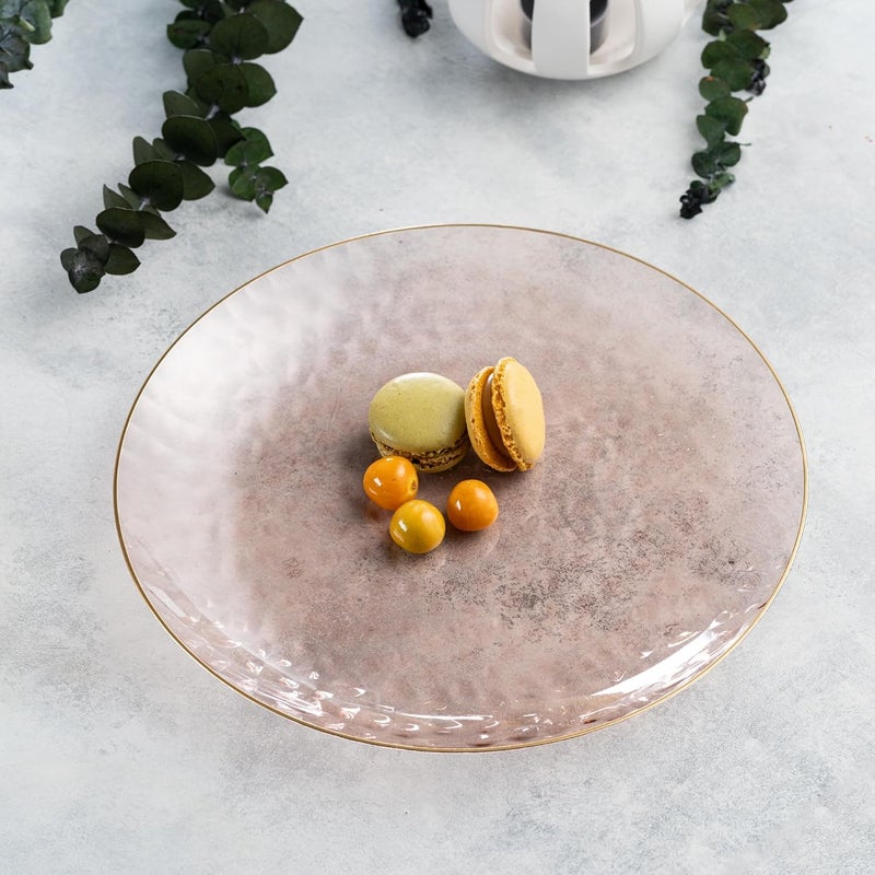 PLASTICPRO 30 Pack Hammered Plastic Plates Heavyweight Disposable Plastic Plates Elegant Rose Hammered with Gold Rim Platsic Party Dishes (Rose With Gold Rim, 10'' INCH PLATES) - Image 3