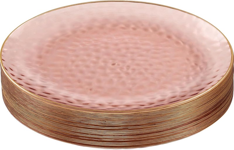PLASTICPRO 30 Pack Hammered Plastic Plates Heavyweight Disposable Plastic Plates Elegant Rose Hammered with Gold Rim Platsic Party Dishes (Rose With Gold Rim, 10'' INCH PLATES) - Image 1