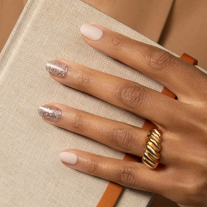 Impress KISS imPRESS No Glue Mani Press On Nails, Design, 'Evanesce', Beige, Short Size, Oval Shape, Includes 30 Nails, Prep Pad, Instructions Sheet, 1 Manicure Stick, 1 Mini File - Image 3