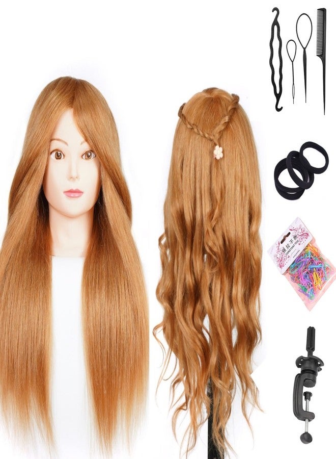 Pykisfp Mannequin Head with 60% Real Hair, Hairdresser Practice Training Head Cosmetology Manikin Doll Head with 9 Tools and Desktop Stand, Air Cushion Comb,Makeup On (Golden) - Image 1