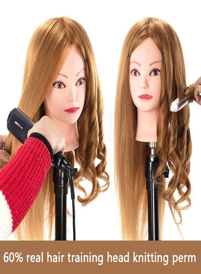 Pykisfp Mannequin Head with 60% Real Hair, Hairdresser Practice Training Head Cosmetology Manikin Doll Head with 9 Tools and Desktop Stand, Air Cushion Comb,Makeup On (Golden) - Image 2