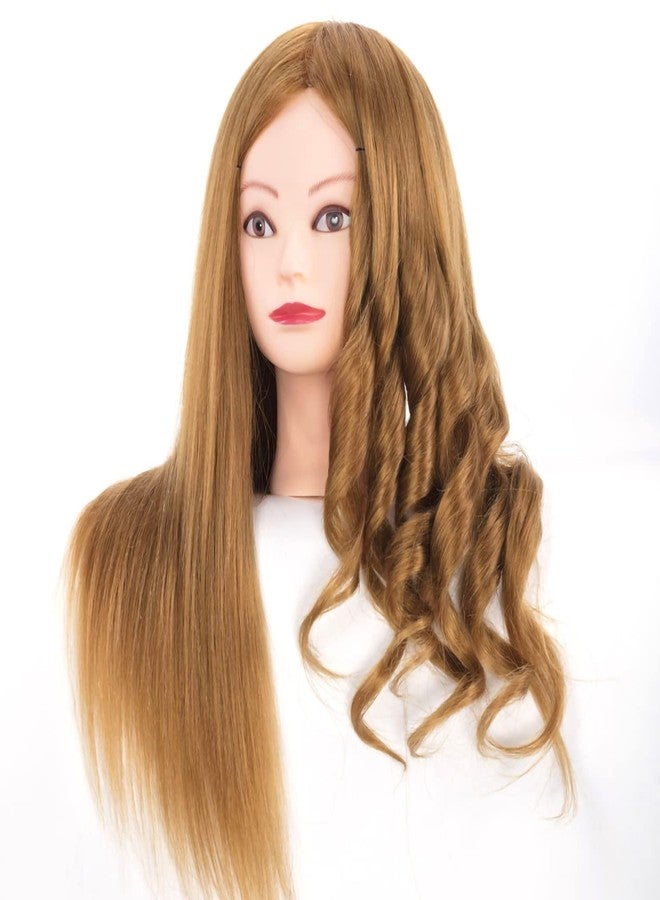 Pykisfp Mannequin Head with 60% Real Hair, Hairdresser Practice Training Head Cosmetology Manikin Doll Head with 9 Tools and Desktop Stand, Air Cushion Comb,Makeup On (Golden) - Image 5