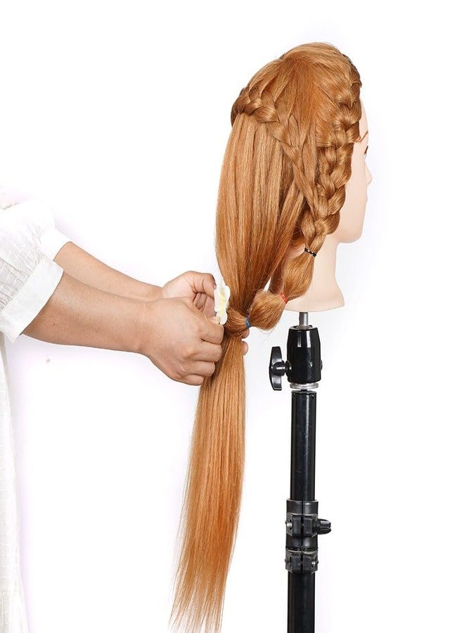 Pykisfp Mannequin Head with 60% Real Hair, Hairdresser Practice Training Head Cosmetology Manikin Doll Head with 9 Tools and Desktop Stand, Air Cushion Comb,Makeup On (Golden) - Image 3