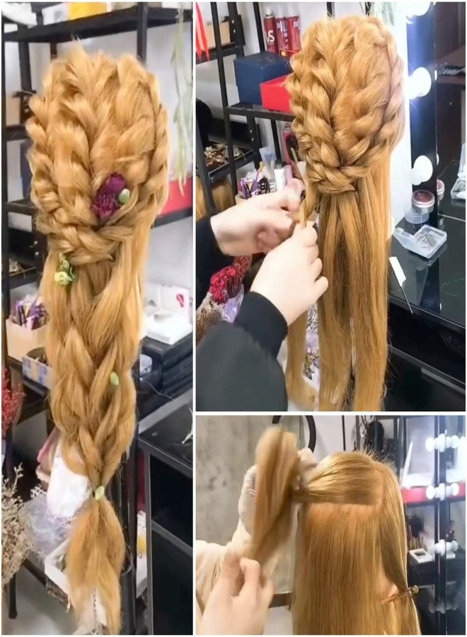 Pykisfp Mannequin Head with 60% Real Hair, Hairdresser Practice Training Head Cosmetology Manikin Doll Head with 9 Tools and Desktop Stand, Air Cushion Comb,Makeup On (Golden) - Image 4