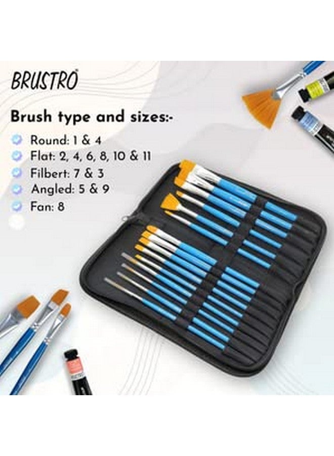 BRUSTRO Synthetic Hair Short Handle Artists Brush Set Of 15 In A Premium Zippered Brush Wallet - Image 2