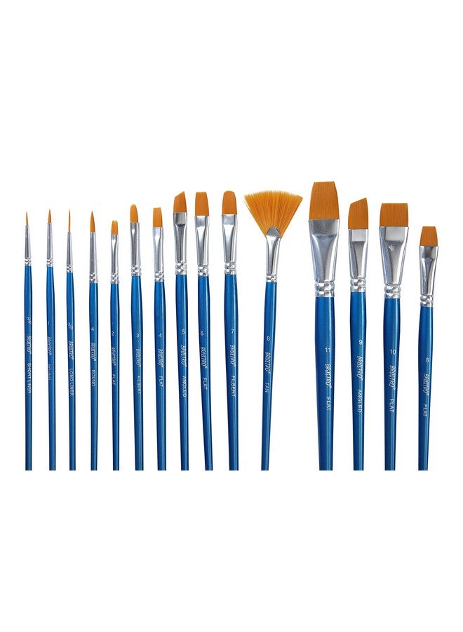 BRUSTRO Synthetic Hair Short Handle Artists Brush Set Of 15 In A Premium Zippered Brush Wallet - Image 4