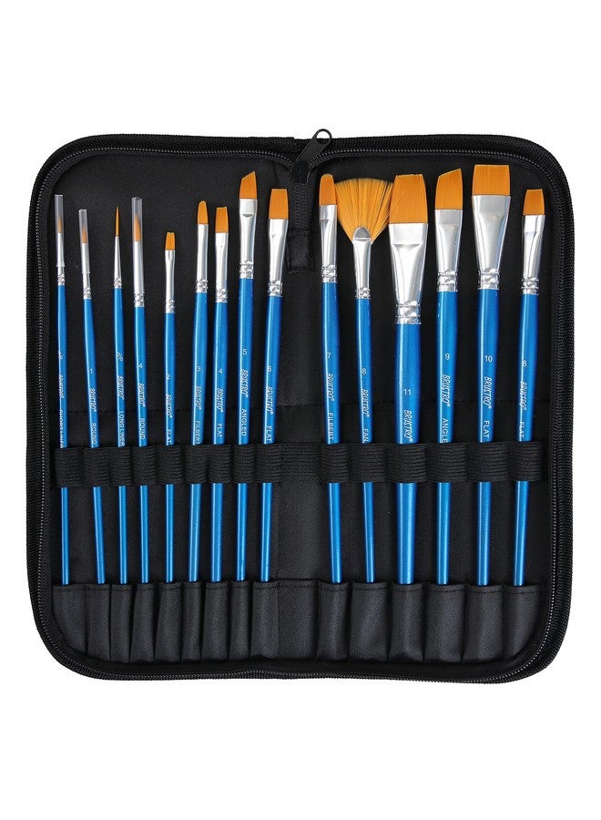 BRUSTRO Synthetic Hair Short Handle Artists Brush Set Of 15 In A Premium Zippered Brush Wallet - Image 1
