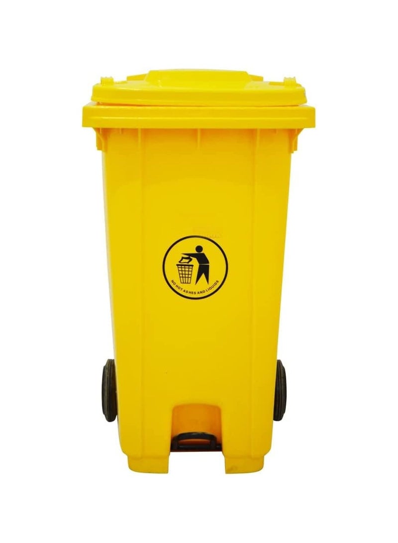 VINSTAR 120 Ltr Yellow Outdoor Waste Center Pedal Bins, Garbage Can Container With Attached Lid & Two Wheeled - High Density Polyethylene (HDPE) Heavy-Duty - Image 1