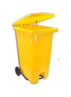 VINSTAR 120 Ltr Yellow Outdoor Waste Center Pedal Bins, Garbage Can Container With Attached Lid & Two Wheeled - High Density Polyethylene (HDPE) Heavy-Duty  - Image 2