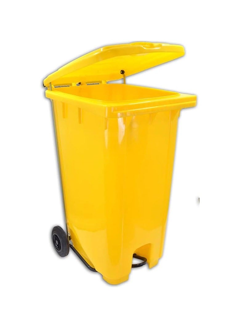 VINSTAR 120 Ltr Yellow Outdoor Waste Center Pedal Bins, Garbage Can Container With Attached Lid & Two Wheeled - High Density Polyethylene (HDPE) Heavy-Duty - Image 2