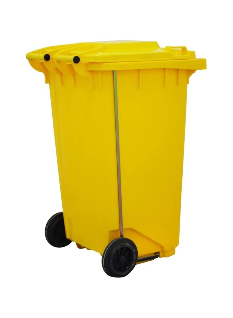VINSTAR 120 Ltr Yellow Outdoor Waste Center Pedal Bins, Garbage Can Container With Attached Lid & Two Wheeled - High Density Polyethylene (HDPE) Heavy-Duty - Image 3