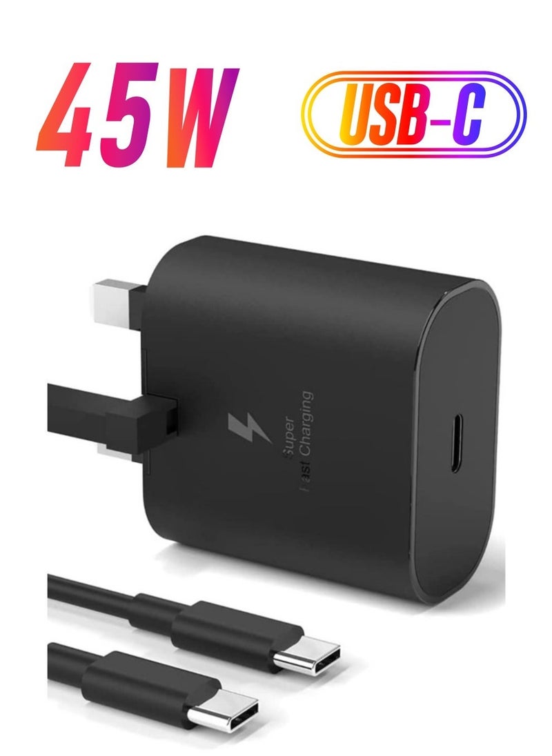 ELTRAZONE 45W USB C Charger for compatible Samsung UK Travel Adaptor, 25W with USB Type C Cable - WhiteSamsung UK Travel Adaptor (45W with USB type C Cable) BlackSamsung Galaxy S22/S22+/S21/S21 FE/S21 Ultra/S20 - Image 1