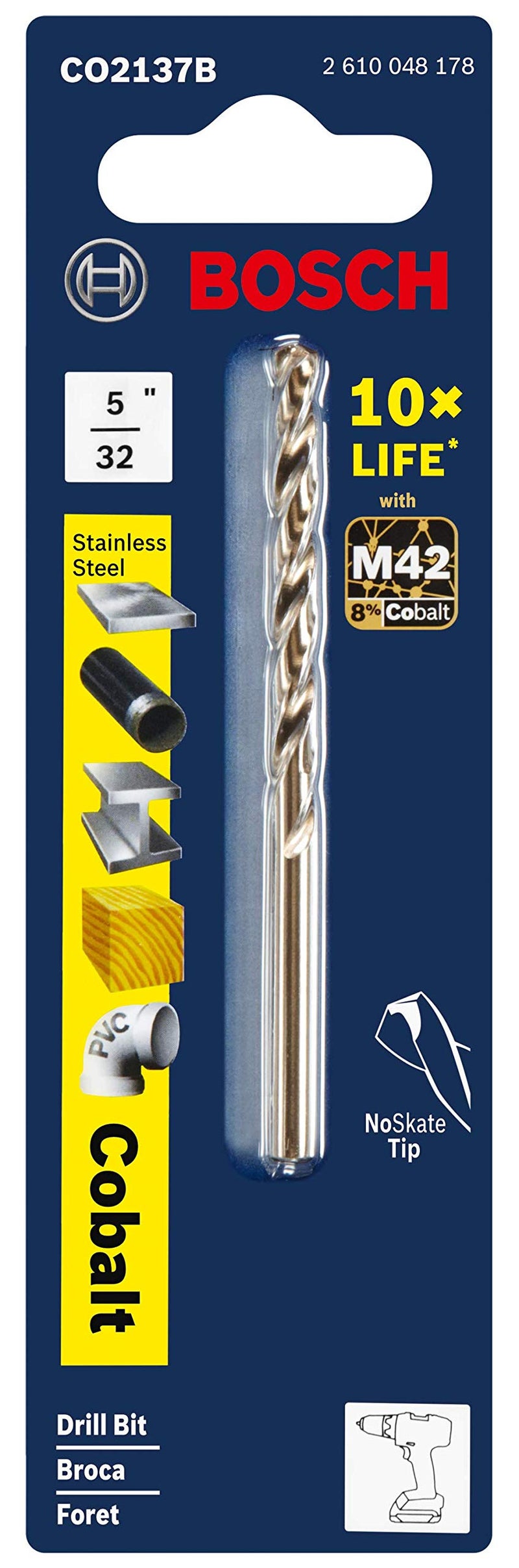 BOSCH CO2137B 1-Piece 5/32 In. x 3-1/8 In. Cobalt M42 Metal Drill Bit with Three-Flat Shank for Drilling Applications in Stainless Steel, Cast Iron, Titanium, Light-Gauge Metal, Aluminum - Image 2