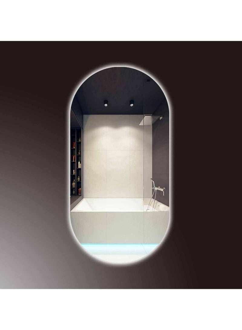 فيبارتي مرآة مكياج الحمام البيضاوية الحديثة LED - مرآة مضاءة مثبتة على الحائط مضادة للضباب مع 3 خيارات لدرجة حرارة اللون ، سطوع قابل للتعتيم ، تحكم في مستشعر اللمس للغرور ، مرآة مضاءة LED للحمام ، مرآة بيضاوية أنيقة لغرفة النوم ، 100 × 50 سم ، مرآة ديكور منزلي حديثة ، مرآة حمام أنيقة ، مرآة حائط بيضاوية أنيقة للماكياج وديكور الحمام الحديث  - Image 1