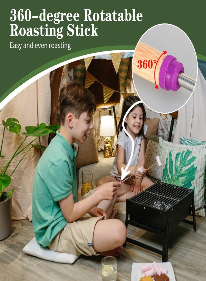 DkOvn مجموعة من 5 أعواد تحميص المارشميلو الدوارة من DkOvn، أعواد تحميص دوارة قابلة للتمديد بطول 30 بوصة مصنوعة من المعدن بمقبض خشبي، مناسبة للمارشميلو والهوت دوغ والتخييم (5 قطع) - Image 2