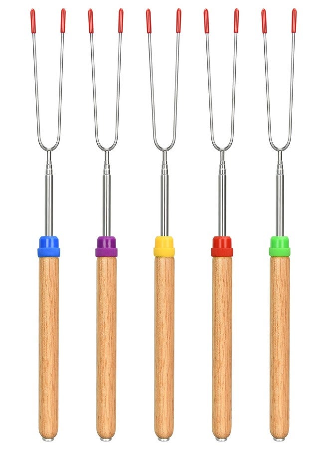 DkOvn مجموعة من 5 أعواد تحميص المارشميلو الدوارة من DkOvn، أعواد تحميص دوارة قابلة للتمديد بطول 30 بوصة مصنوعة من المعدن بمقبض خشبي، مناسبة للمارشميلو والهوت دوغ والتخييم (5 قطع) - Image 1