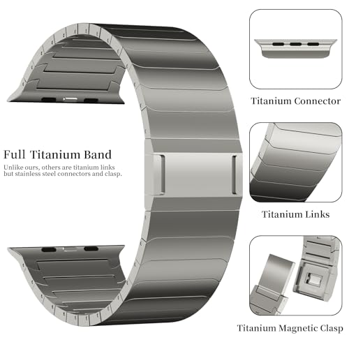 ACESTAR Full Titanium Band Compatible with Apple Watch Ultra 3/2/1 49mm / Series 10 46mm, 26mm Wide Adjustable Links with Titanium Magnetic Clasp Connectors and DLC Coating - Image 2