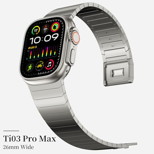 ACESTAR Full Titanium Band Compatible with Apple Watch Ultra 3/2/1 49mm / Series 10 46mm, 26mm Wide Adjustable Links with Titanium Magnetic Clasp Connectors and DLC Coating - Image 3