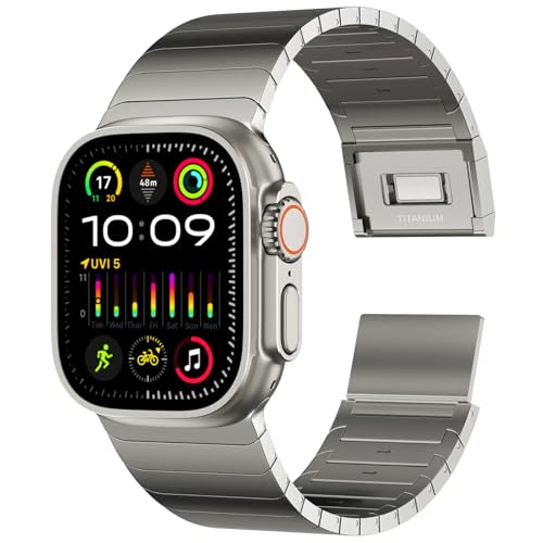 ACESTAR Full Titanium Band Compatible with Apple Watch Ultra 3/2/1 49mm / Series 10 46mm, 26mm Wide Adjustable Links with Titanium Magnetic Clasp Connectors and DLC Coating - Image 1