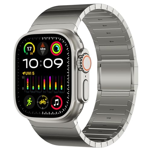 ACESTAR Full Titanium Band Compatible with Apple Watch Ultra 3/2/1 49mm / Series 10 46mm, 26mm Wide Adjustable Links with Titanium Magnetic Clasp Connectors and DLC Coating - Image 4