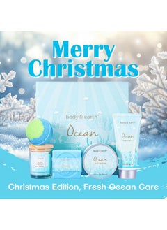 BODY & EARTH Gifts for Women, Bath and Body Gift Sets for Women with 5 Pcs Ocean Scented Spa Gifts for Women, Bath Gifts for Women with Scented Candle Body Butter Hand Cream Bath Bomb Womens Gifts for Christmas  - Image 2